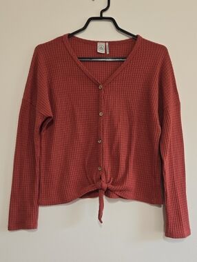 Paper Crane Waffle Knit Tie Front Top